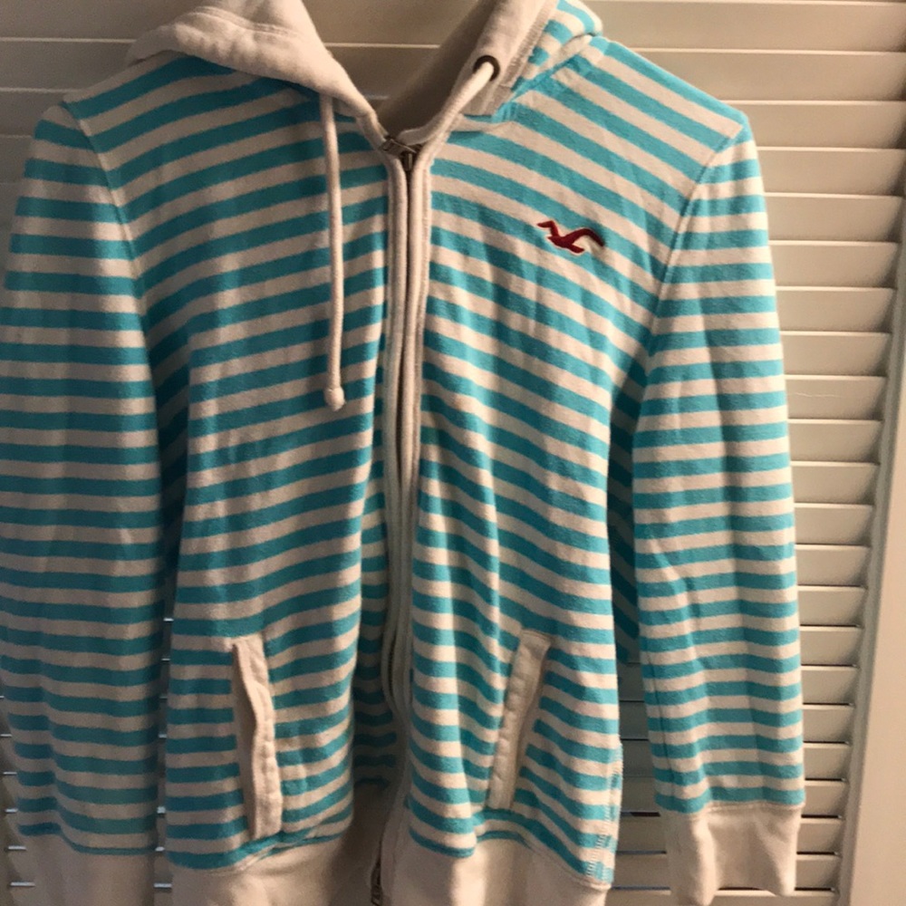 Hollister blue striped large ladies zip up hoodie